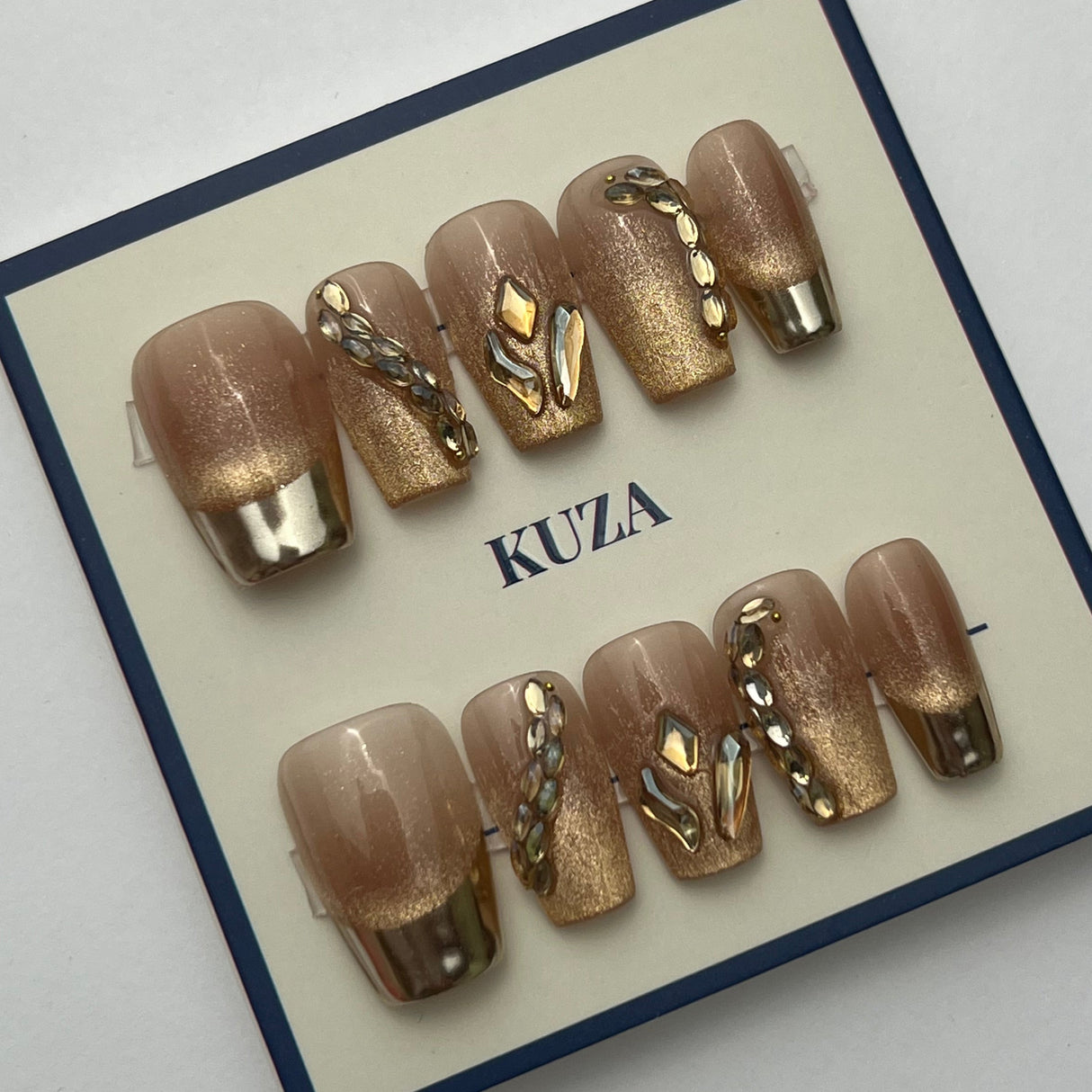 KUZA Press On Nails - Nude Cat Eye with Charms Design - 8881/8882/8883