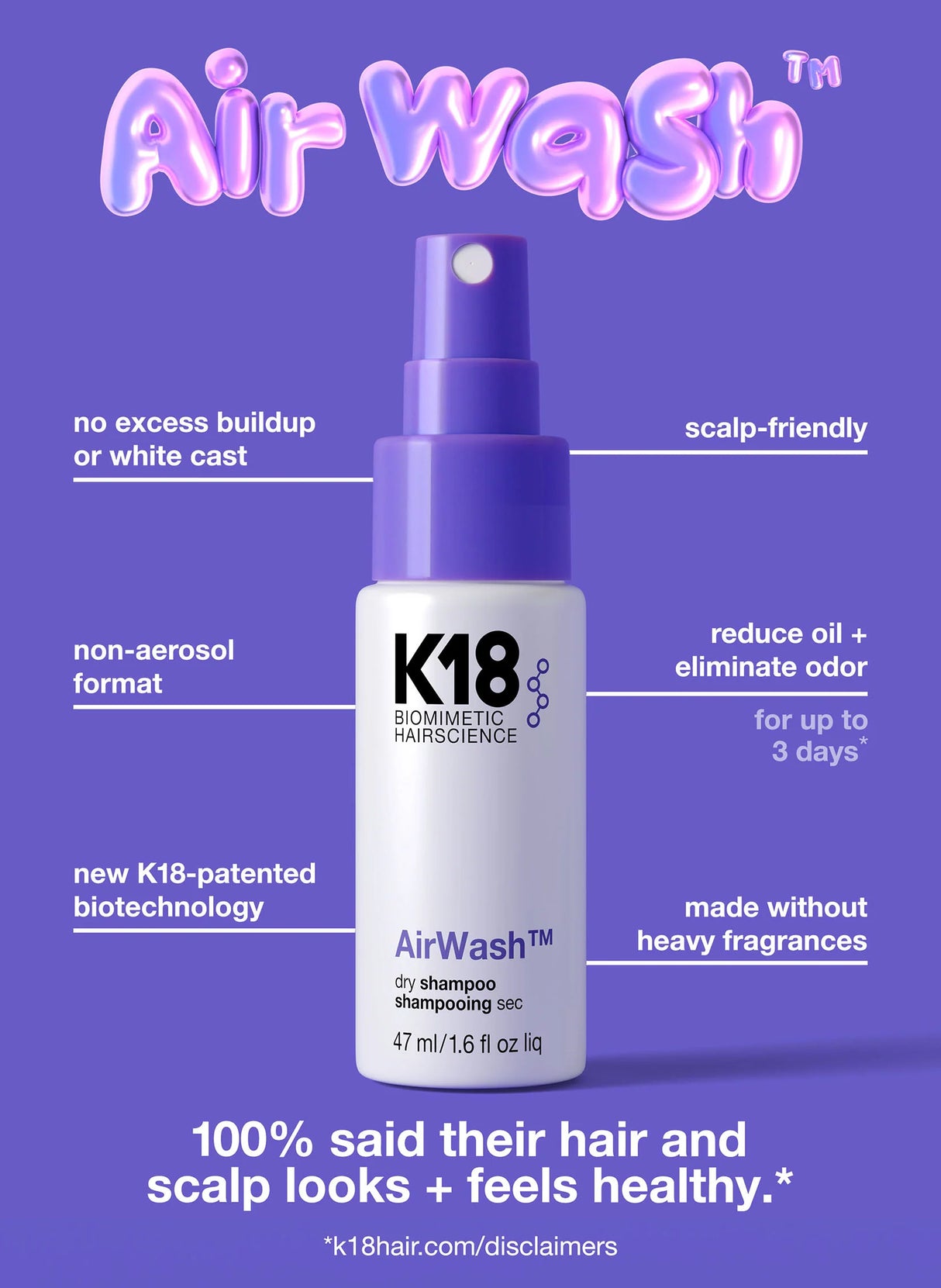 K18 Biomimetic Hairscience AirWash Dry Shampoo 1.6 fl. oz.
