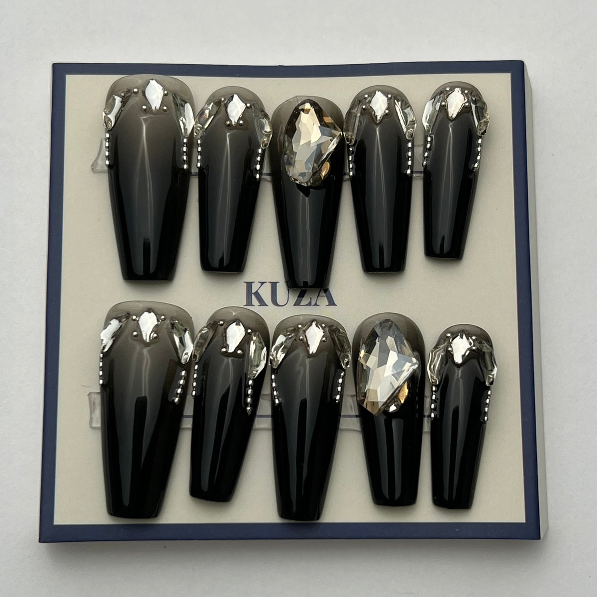 KUZA Press On Nails - Black Coffin Nails with Charms Design - 8955/8956/8957