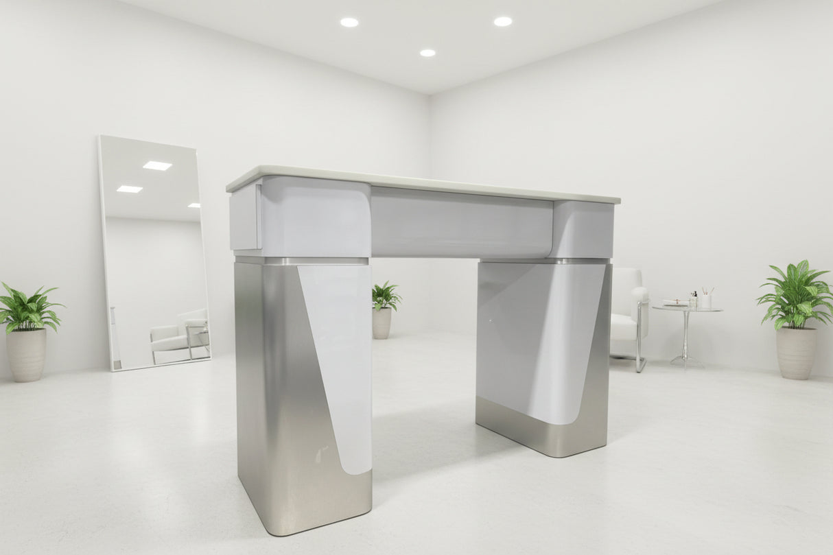 Manicure Nail Table Single JN - 01 White Grey (Please Call JNBS to Order)