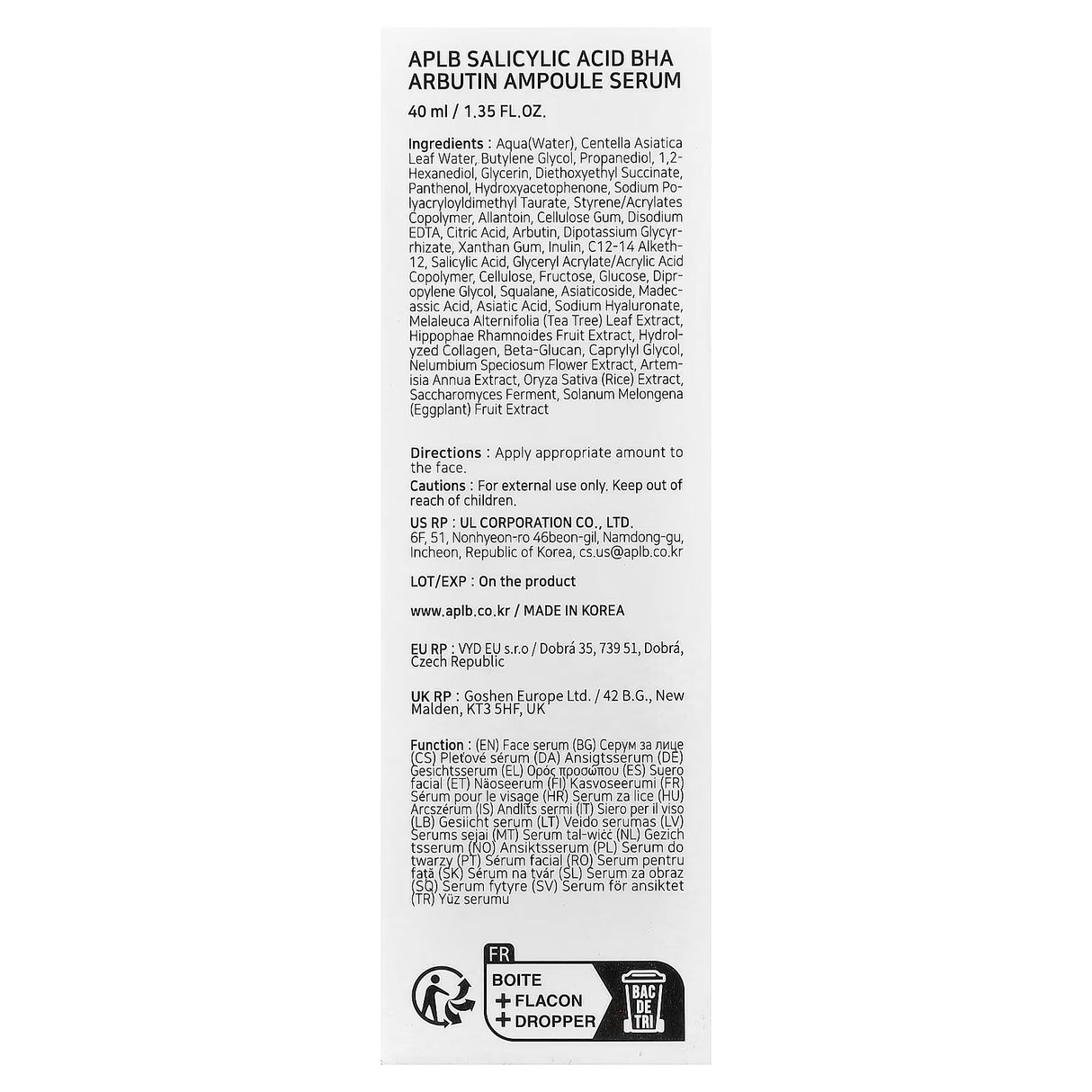 APLB Salicylic Acid Bha Arbutin Ampoule Serum 40mL