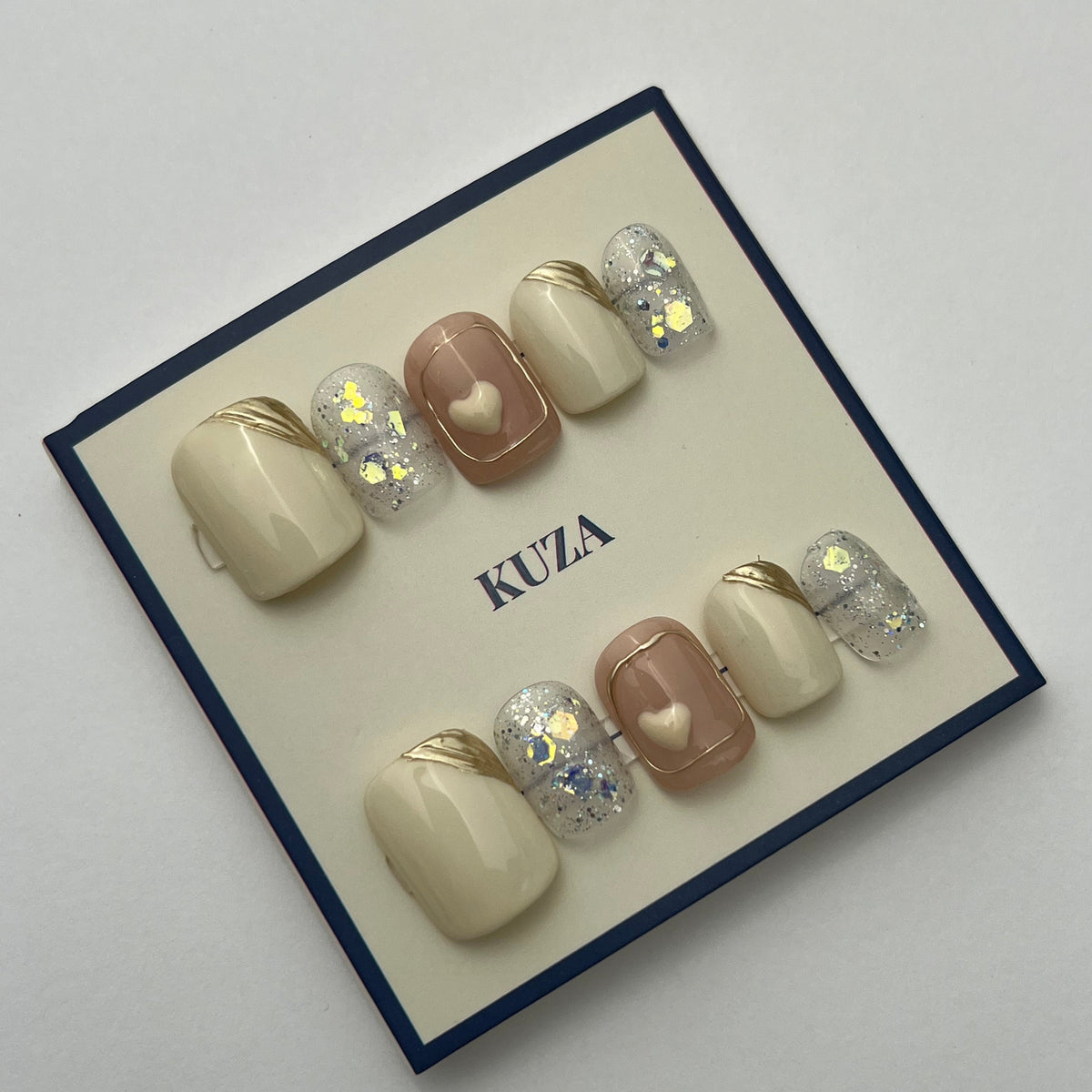 KUZA Press On Nails - Square short Glitter and Golden lines Design - 8949/8950/8951