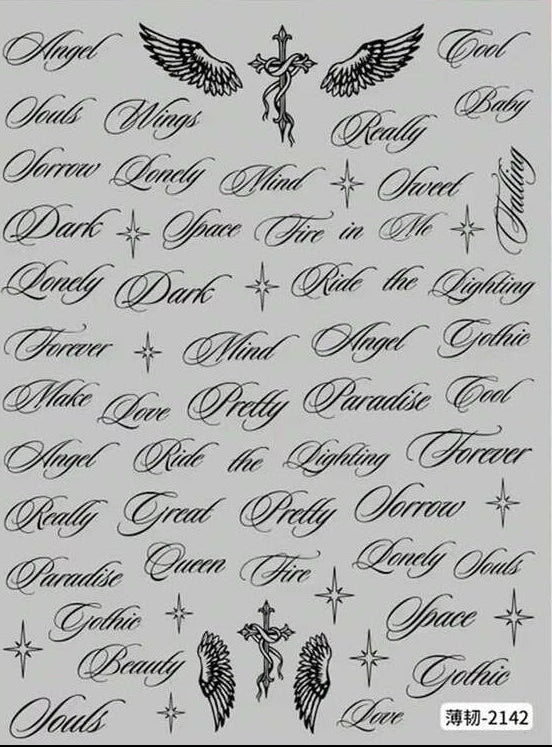 Nail Decals Gothic Calligraphy & Y2K Angel Wings Nail Stickers