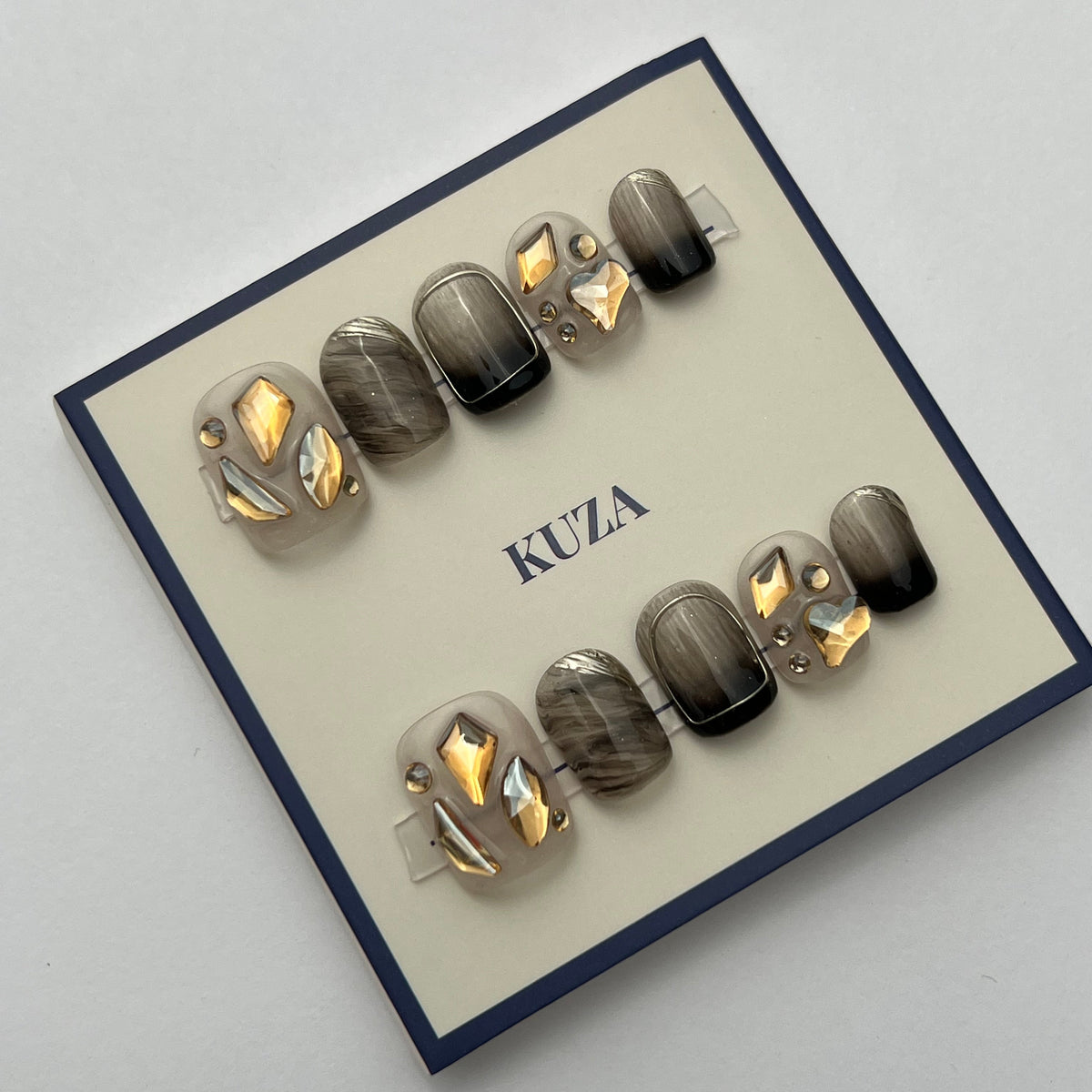KUZA Press On Nails - Square short Black with Charm Design - 8952/8953/8954