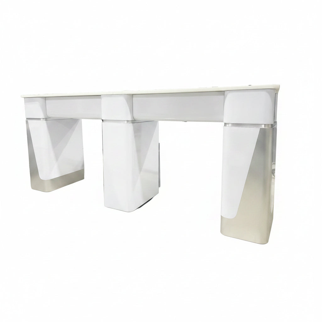 Manicure Nail Table Double TJ-42 - White/Silver - White Top (Please Call JNBS to Order)