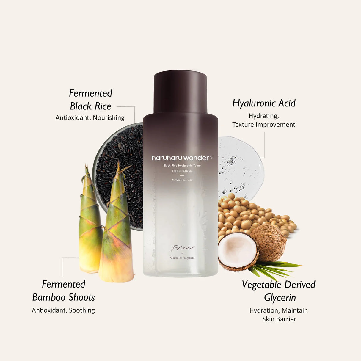 HARUHARU WONDER Black Rice Hyaluronic Toner / Free Of Alcohol & Fragrance 300mL