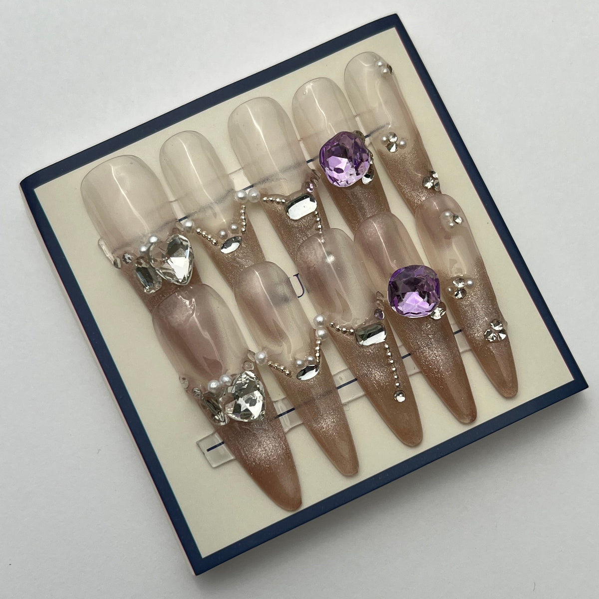 KUZA Press On Nails - Stiletto Cat Eye and Charms Design - 8964/8965