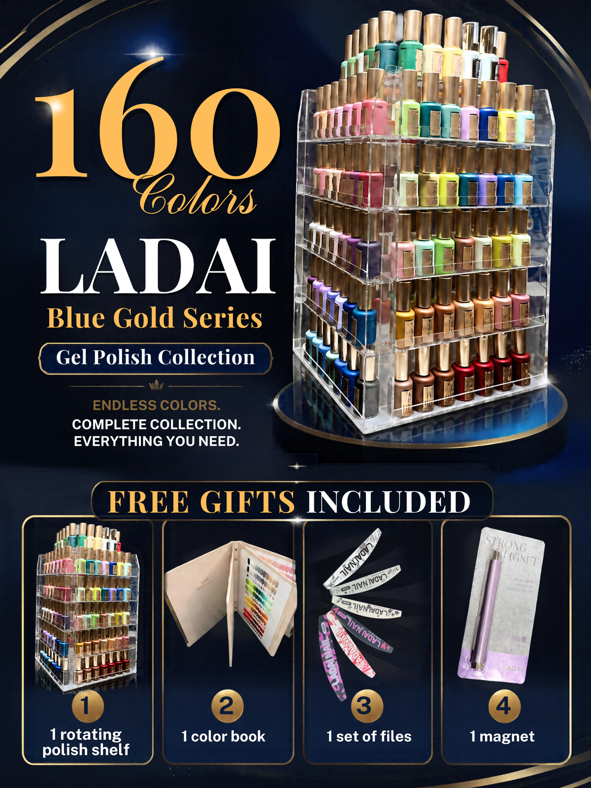 LADAI Blue Gold Series 160-Color Gel Polish Collection | HEMA & TPO Free