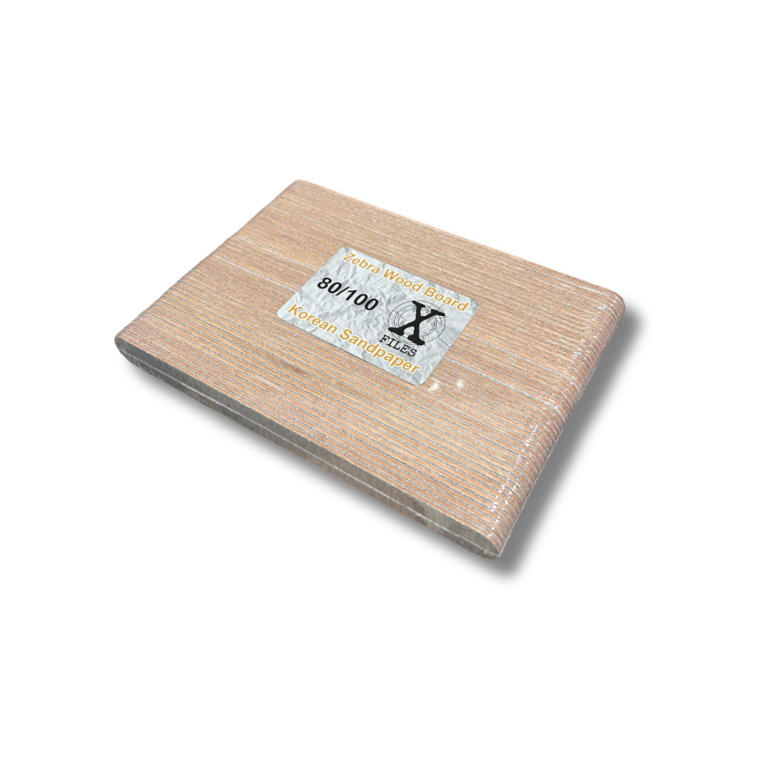 Korean Sandpaper Regular Nail X File Zebra Wood Board (3 Grit Sizes)