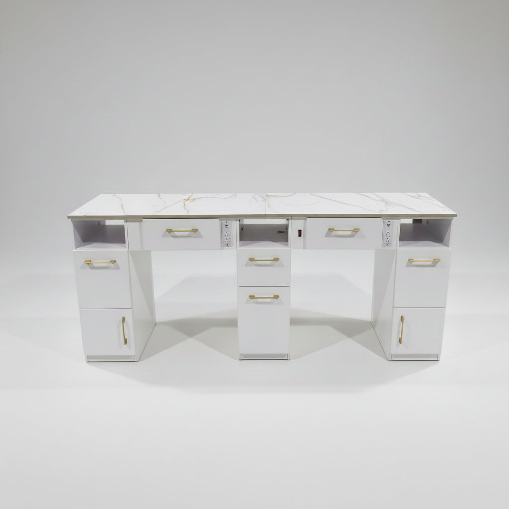 JNBS Royal Double Manicure Table with Ceramic Table Top (Please Call JNBS to Order)