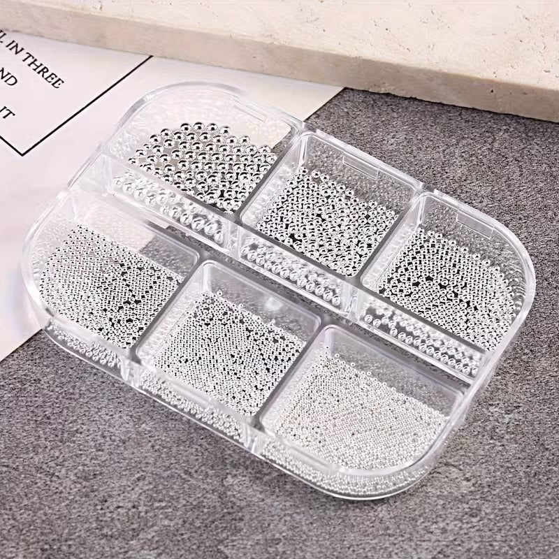 JNBS 3D Nail Art Mini Caviar Beads (Silver) 6 grid 0.5mm-1mm