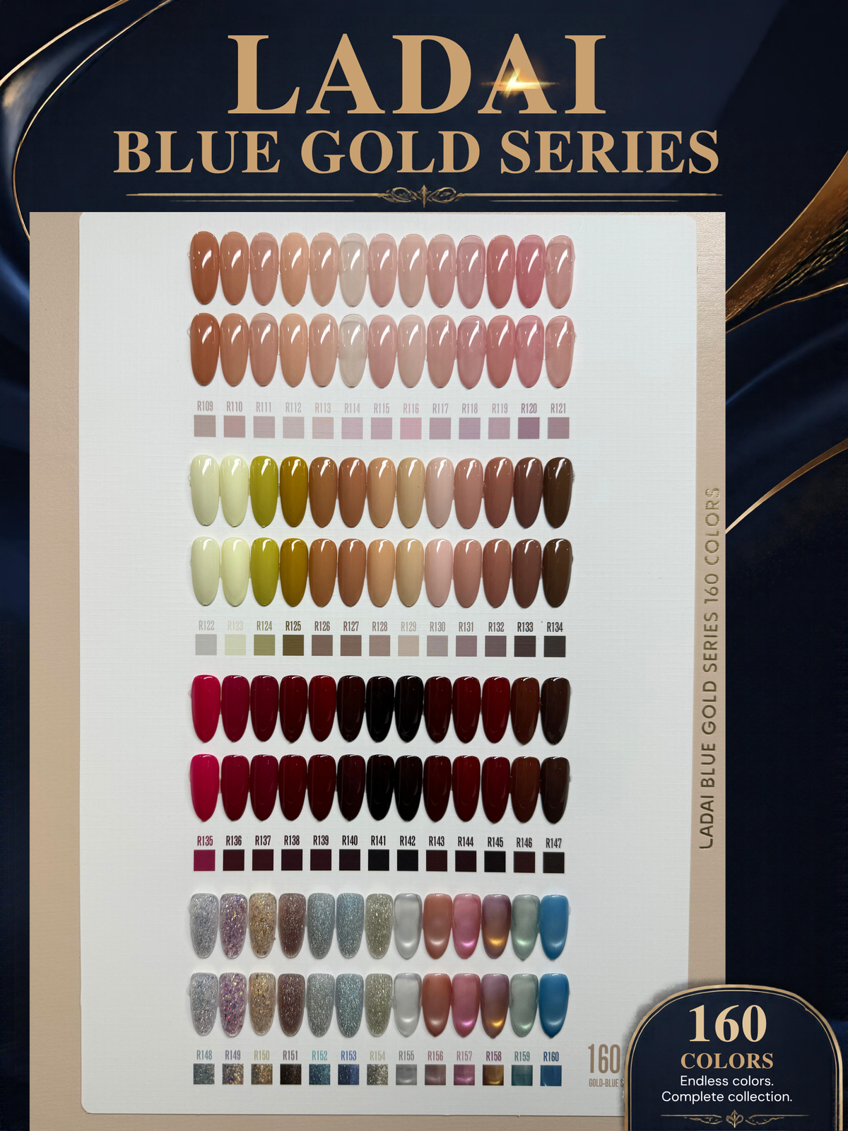 LADAI Blue Gold Series 160-Color Gel Polish Collection | HEMA & TPO Free