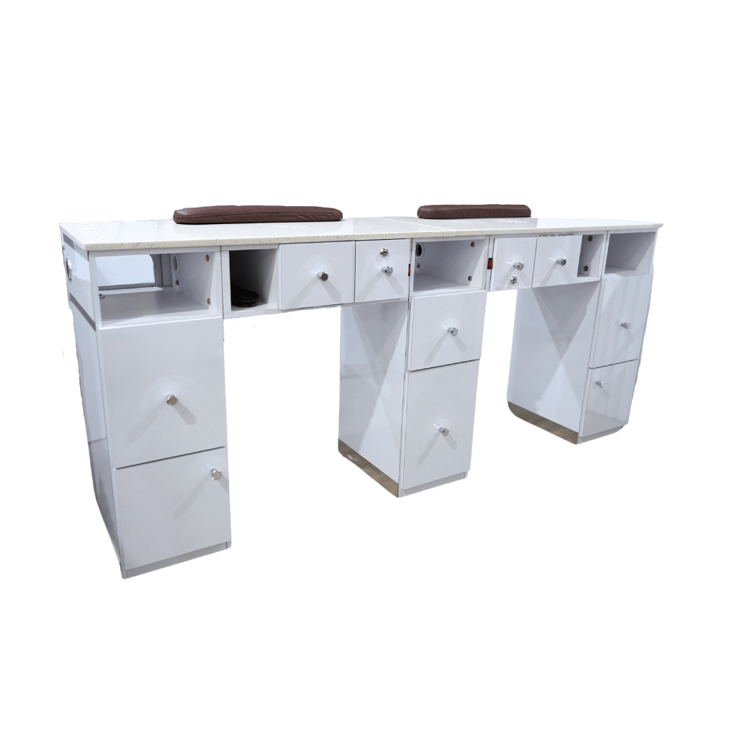 JNBS Nail Table Double TJ-40G.W7 White Pepper Top (Please Call JNBS to Order)