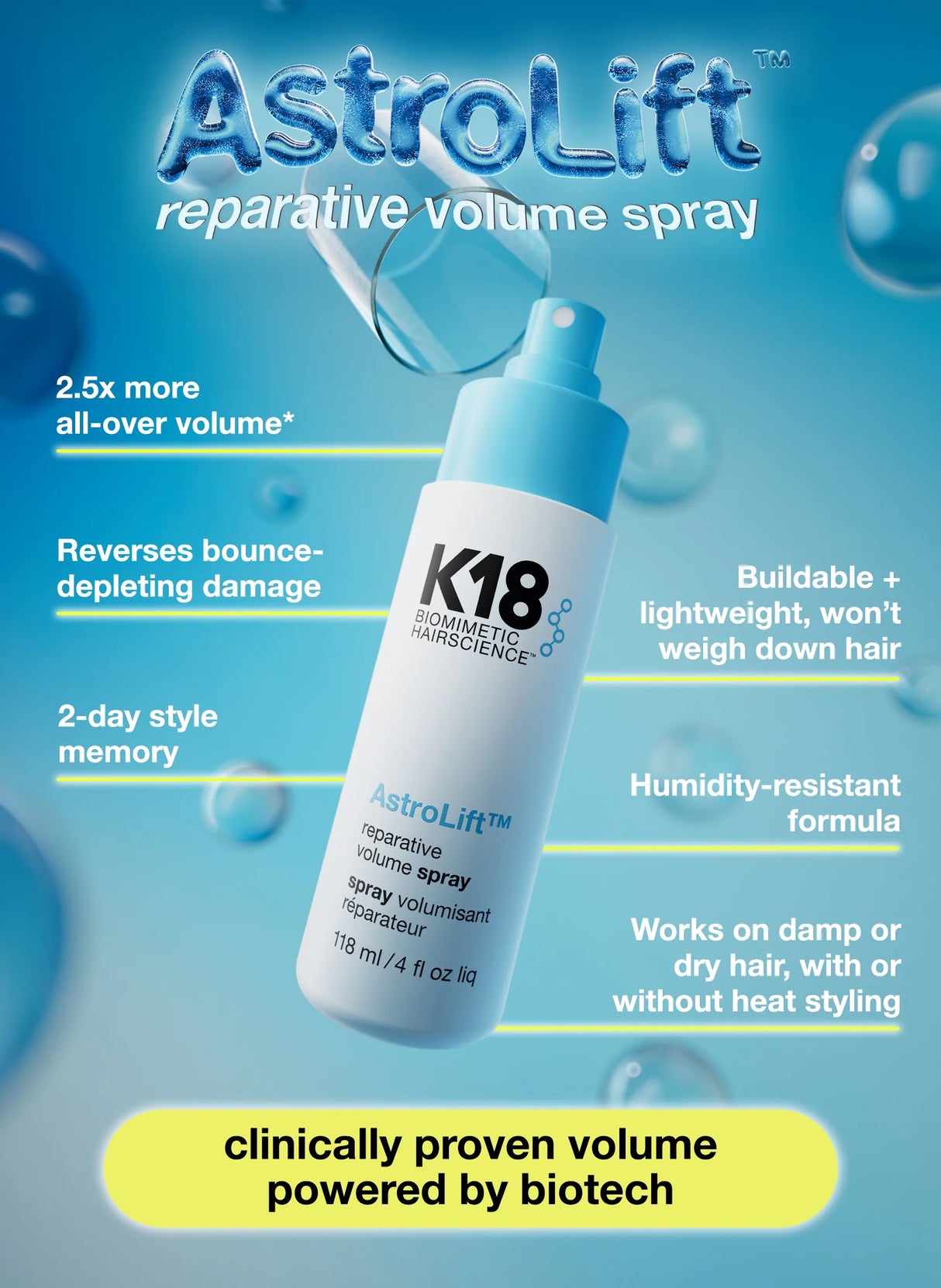 K18 Biomimetic Hairscience AstroLift Reparative Volume Spray