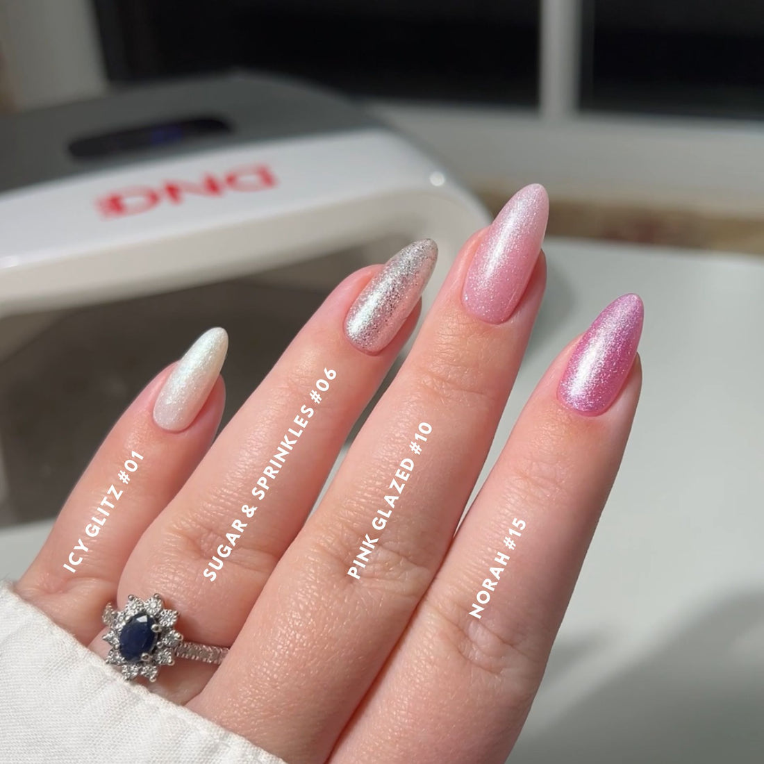 DND DIVA Duo Gel Matching Color 001 Icy Glitz