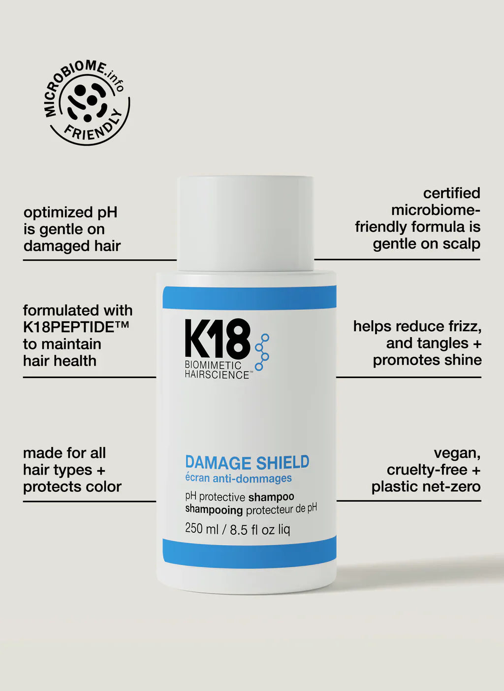 K18 Biomimetic Hairscience DAMAGE SHIELD pH Protective Shampoo 8.5 fl. oz.
