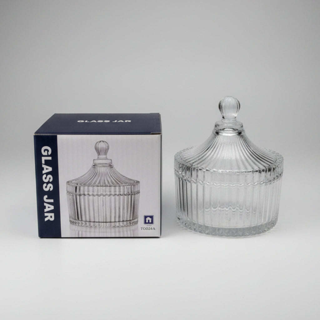 JNBS Fancy Embossed Glass Powder Jar with Lid 9011