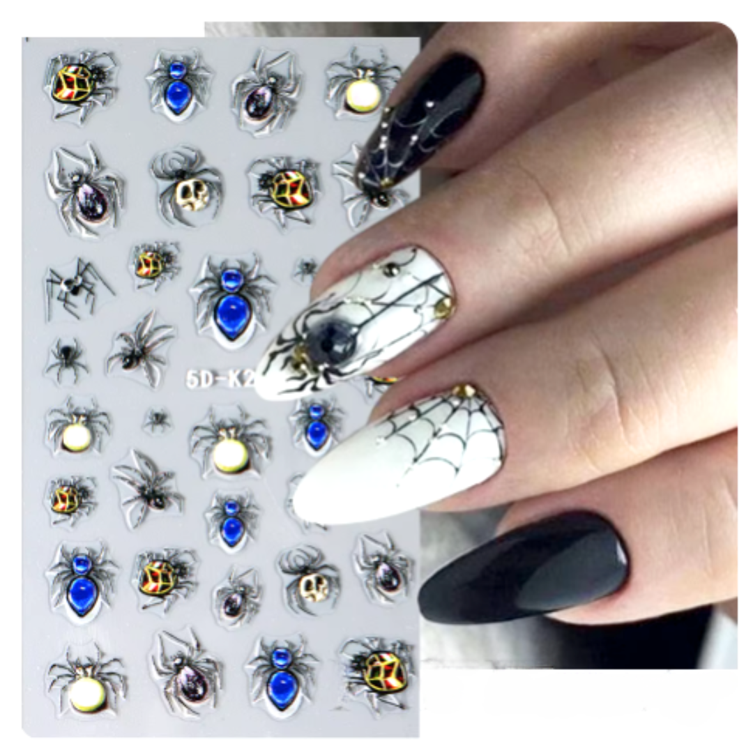 JNBS 5D Nail Sticker Halloween Spiders