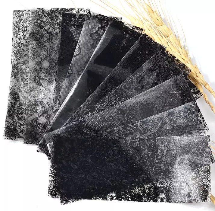 JNBS Nail Foil Box of 10 Sheets Black Lace Flower Floral 7924