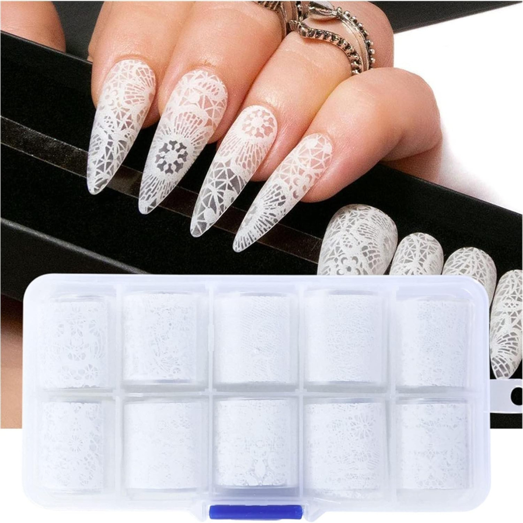 JNBS Nail Foil Box of 10 Sheets White Flowers