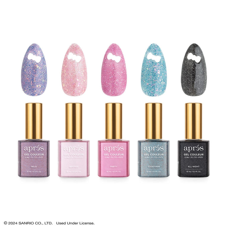 Apres Gel Couleur Kuromi™ Naughty and Nice Flash Glitter Gel Couleur (Set of 5), 10ml