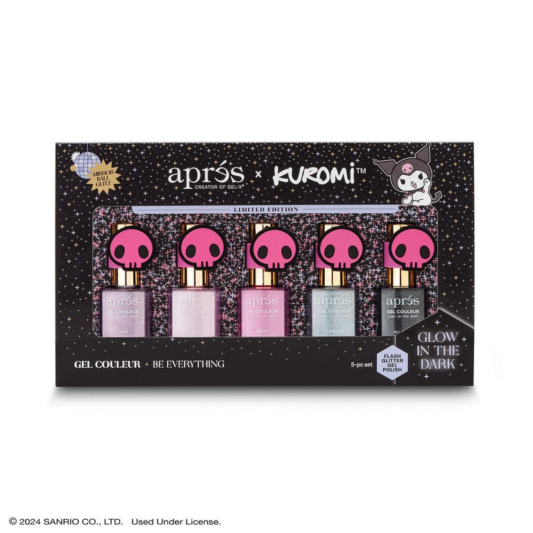 Apres Gel Couleur Kuromi™ Naughty and Nice Flash Glitter Gel Couleur (Set of 5), 10ml