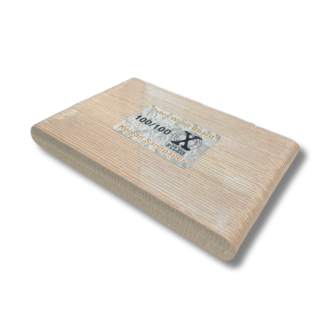 Korean Sandpaper Regular Nail X File Zebra Wood Board (3 Grit Sizes)