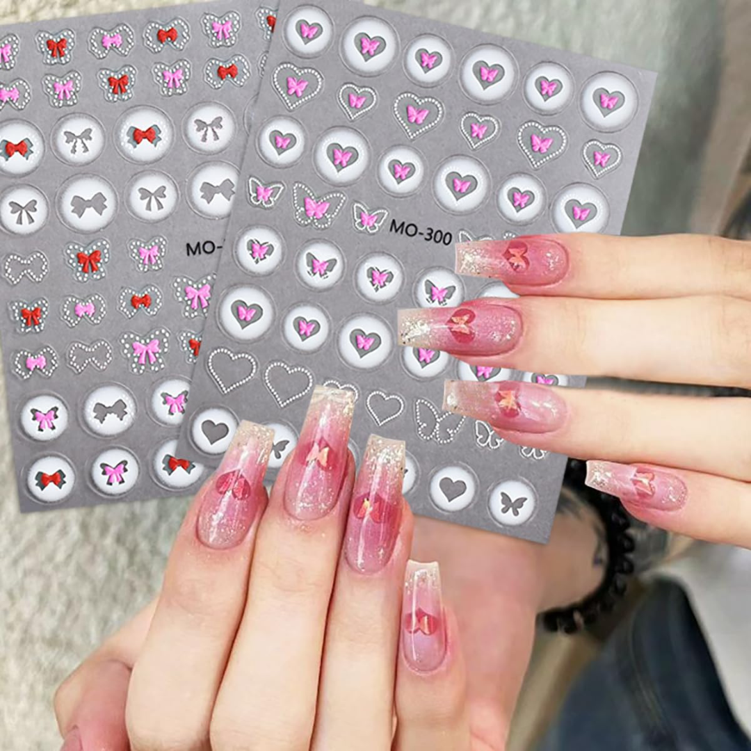 MOSR Nail Art Sticker Cute Heart Bow Butterfly