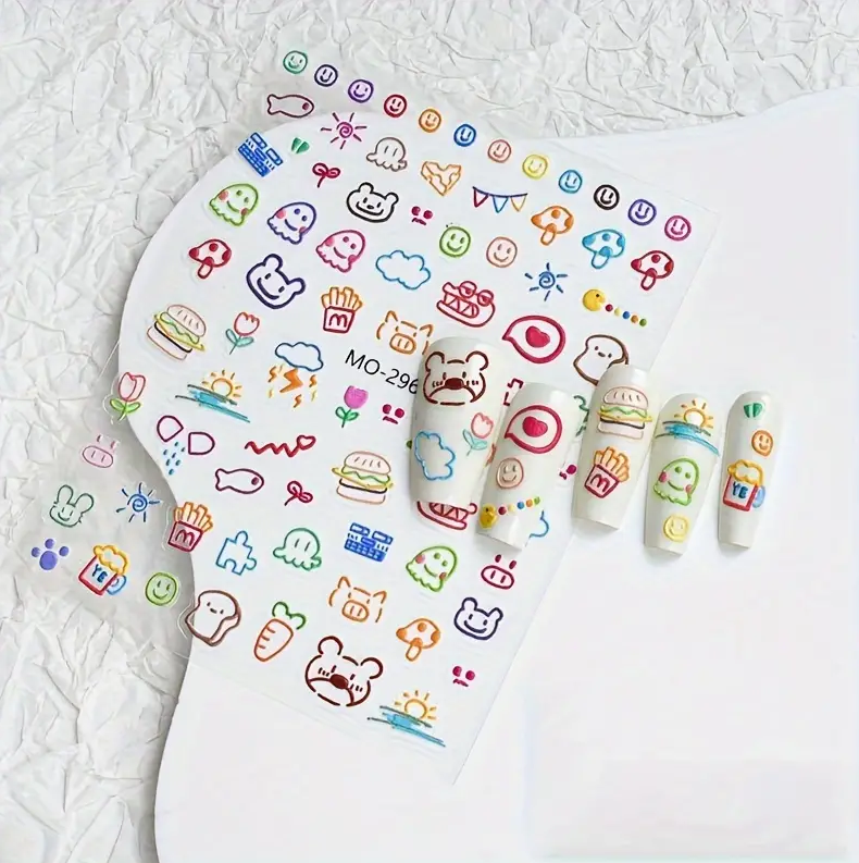 MOSR Nail Art Sticker Embossed Cartoon