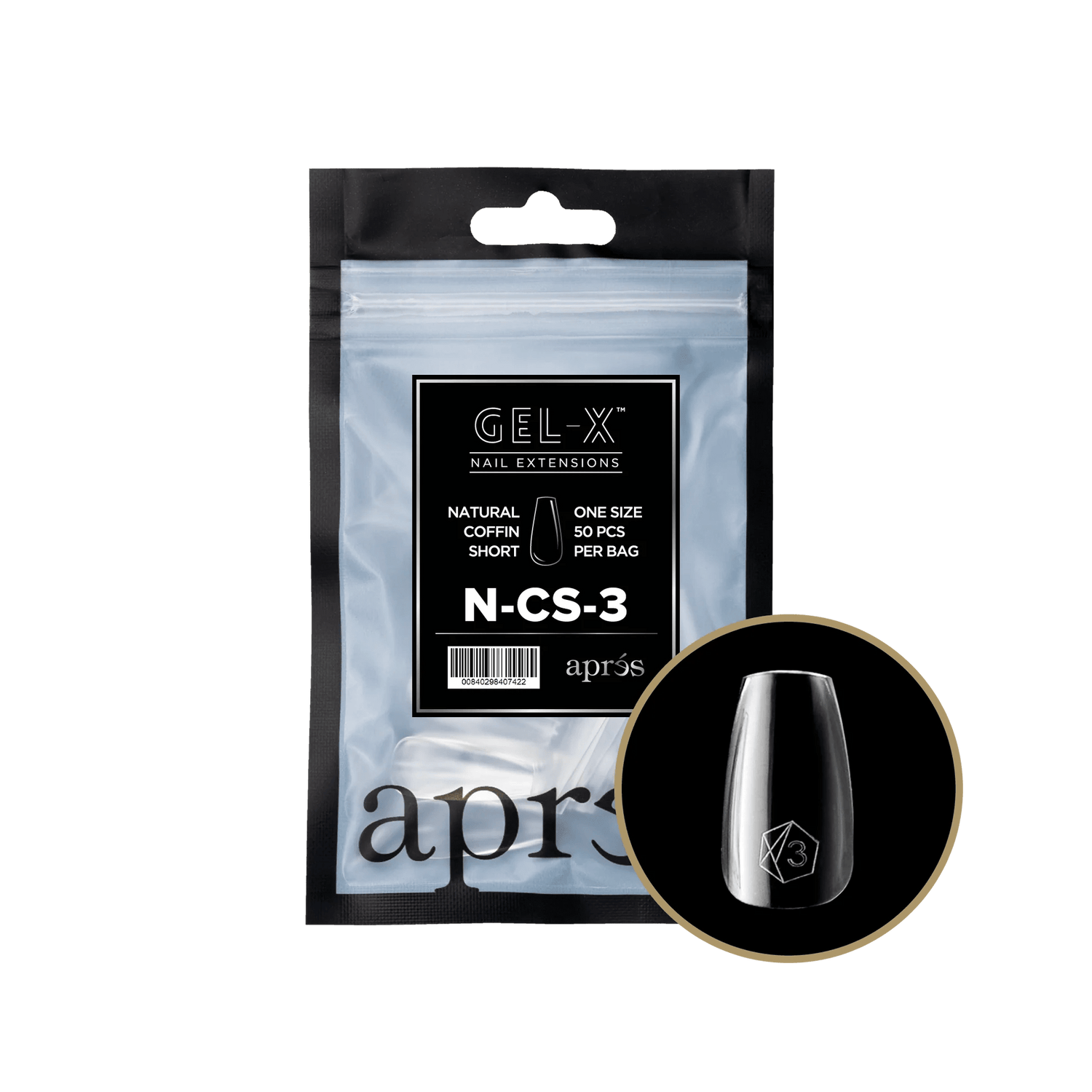 Apres Gel X™ Refill Bags (50pcs) Natural Coffin Short Tips