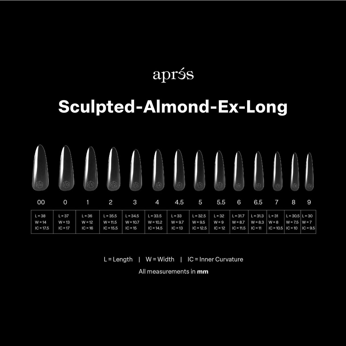 Apres Gel X™ Box of 210pcs Sculpted Almond Extra Long Tips Mini