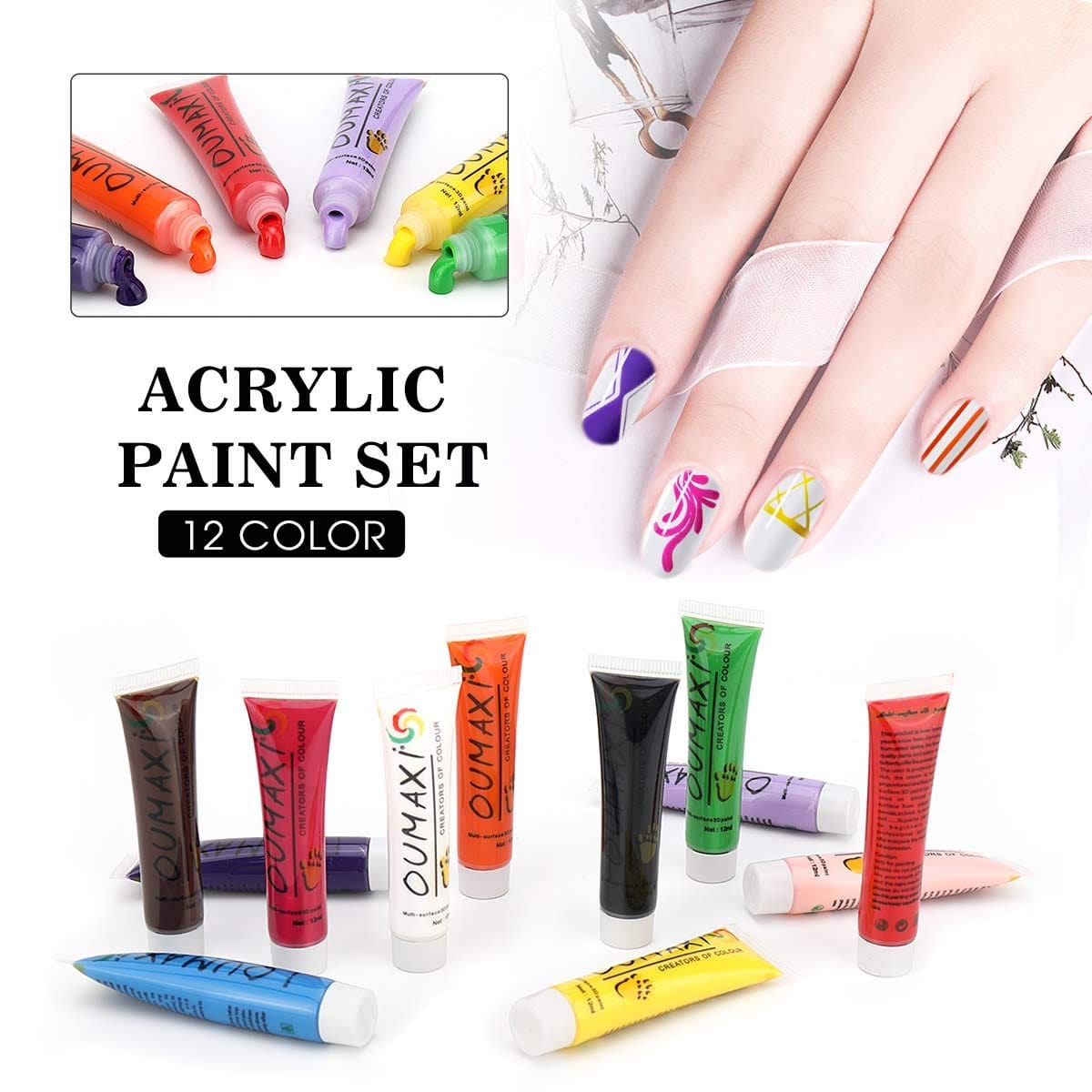 Oumaxi Acrylic Paint | High Definition Pigment Color (Set of 12 pcs)