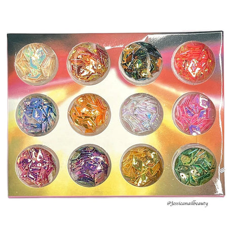 Glitter - Triangle Shape (Set of 12 jars) - Jessica Nail & Beauty Supply - Canada Nail Beauty Supply - Glitter
