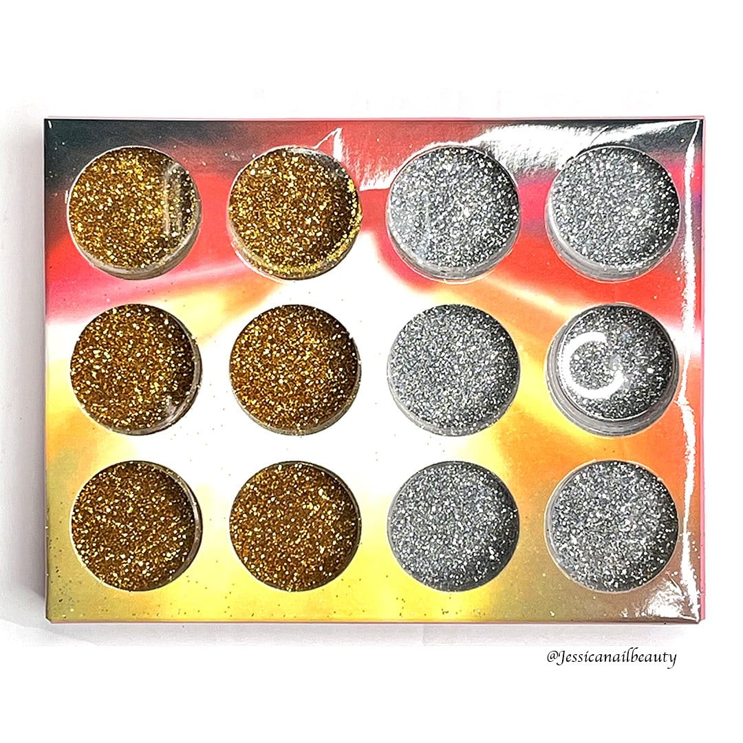Glitter - Dusty Gold & Silver (Set of 12 jars) - Jessica Nail & Beauty Supply - Canada Nail Beauty Supply - Glitter