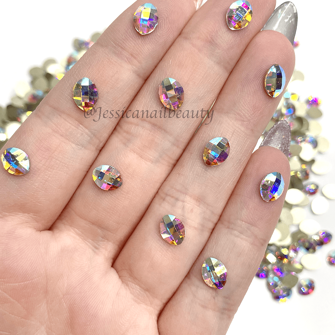 JNBS Crystal Rhinestone Oval Pure Leaf Flatback  Crystal AB (Bag of 20pcs)