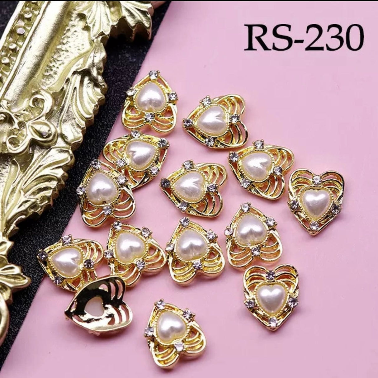 JNBS Alloy with Pearls Crystal Zircon HEART Nail Charm RS230, RS231, RS232