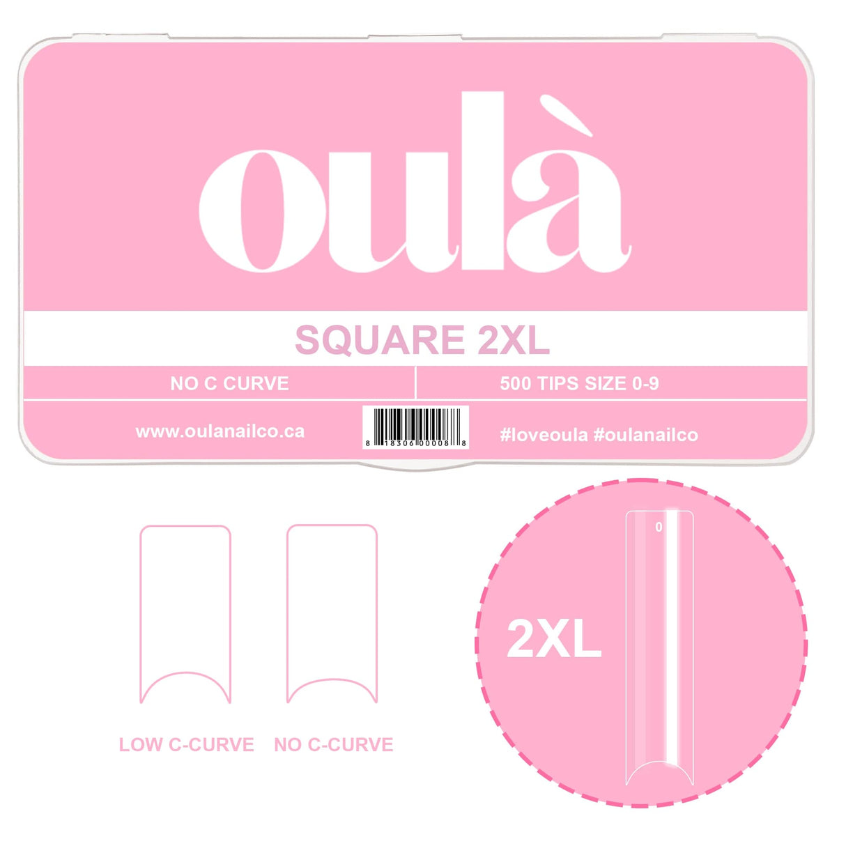 Oulà Nail Enhancement Tips SQUARE 2XL NO & LOW C CURVE
