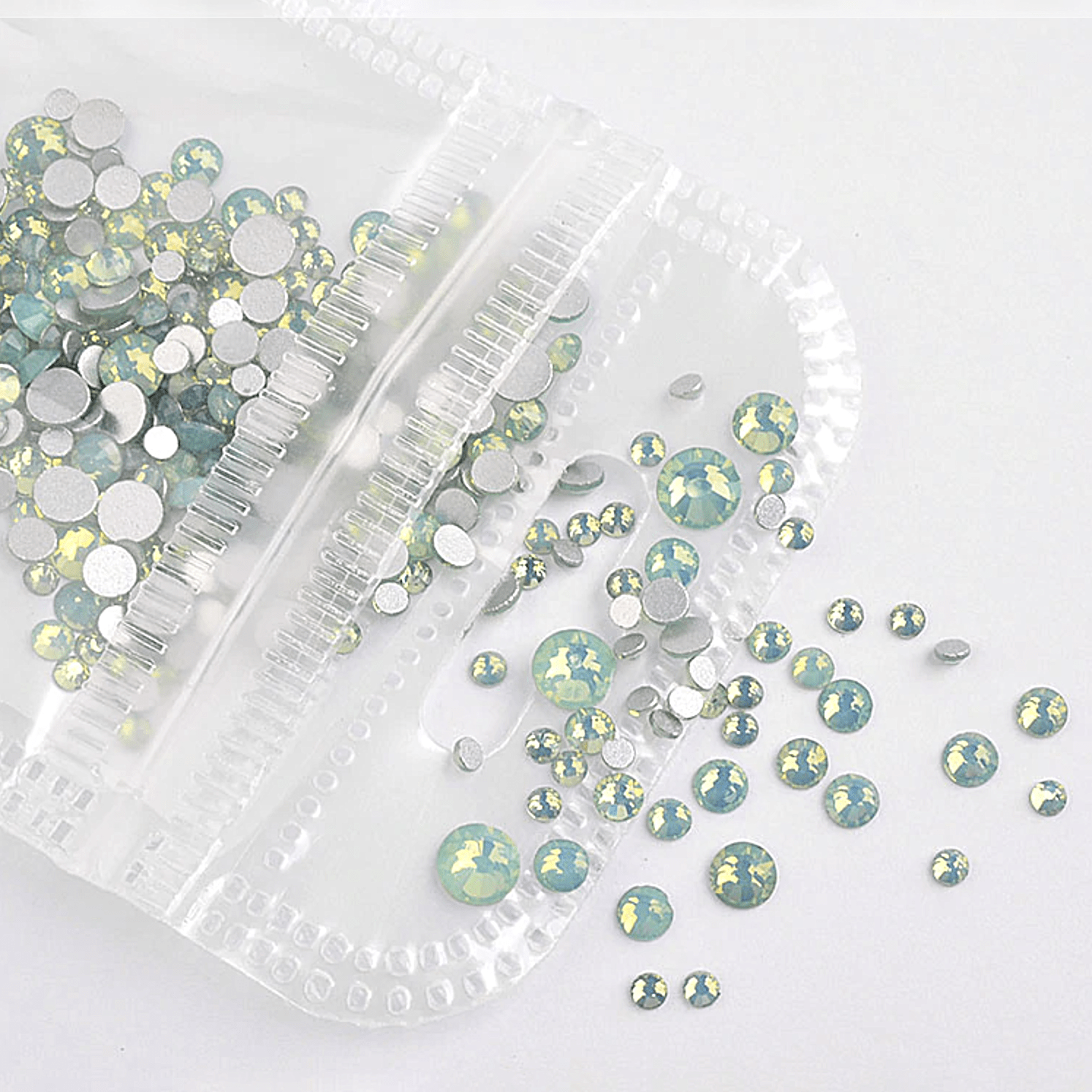 JNBS Rhinestone Opal Glass Round FlatBack Mixed Size Green