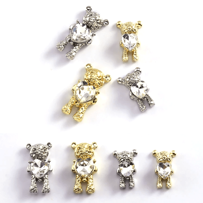JNBS Nail Charm Crystal Heart Teddy Bear (5pcs)