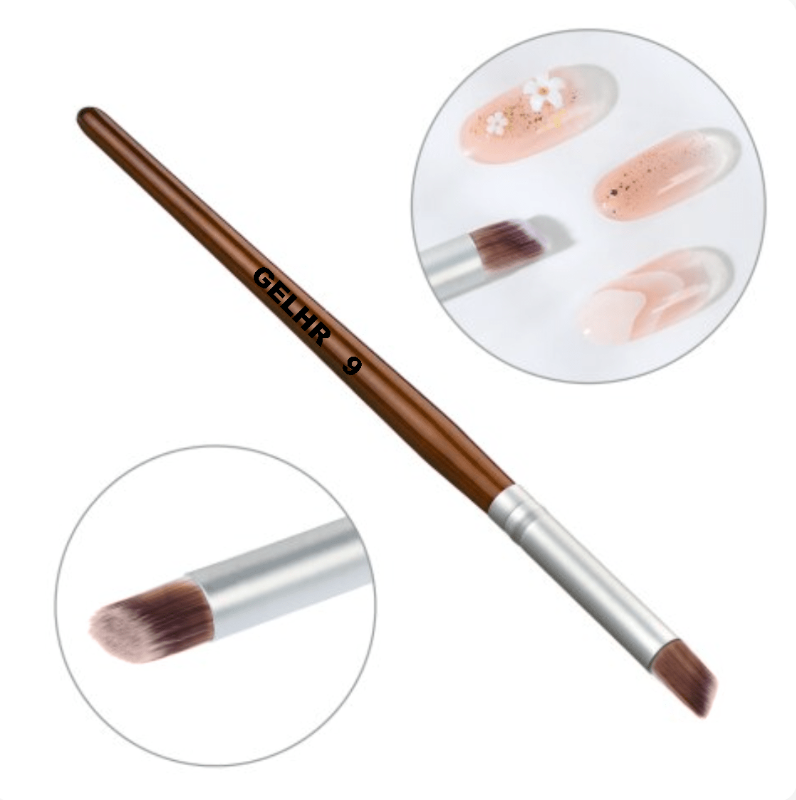 GELHR Nail Art Brush Ombre Powder / Gel Brush 9 (Lid included)