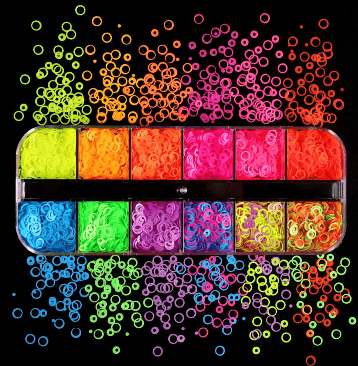 JNBS Glitter Neon Glow in the dark Hollow Circle (Set of 12 Grids)