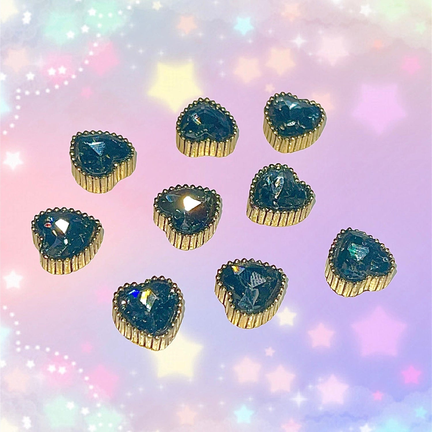 JNBS Nail Charm Metal Crystal Heart Vintage (5pcs)