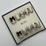 KUZA Press On Nails - Square short Cat eye with Black Bow Design - 8931/8932/8933