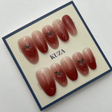 KUZA Press On Nails - Oval red Ombre and 3D Design - 8919/8920/8921