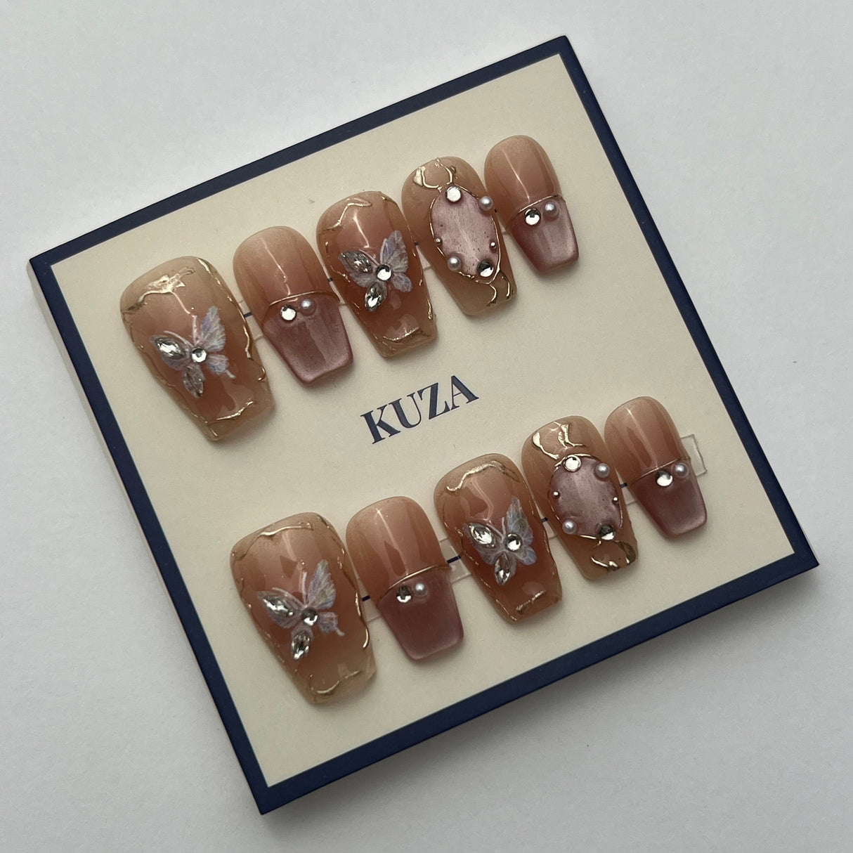 KUZA Press On Nails - Nude color with Butterfly Design - 8892/8893/8982
