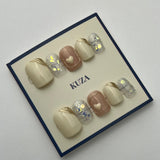KUZA Press On Nails - Square short Glitter and Golden lines Design - 8949/8950/8951