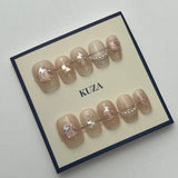 KUZA Press On Nails - Square short Sheer Pink Charms and Golden lines Design - 8923/8924/8925