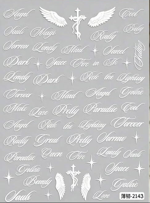 Nail Decals Gothic Calligraphy & Y2K Angel Wings Nail Stickers