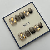 KUZA Press On Nails - Square short Black with Charm Design - 8952/8953/8954