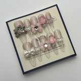 KUZA Press On Nails - Stiletto Pink Clear and Charms Design - 8962/8963